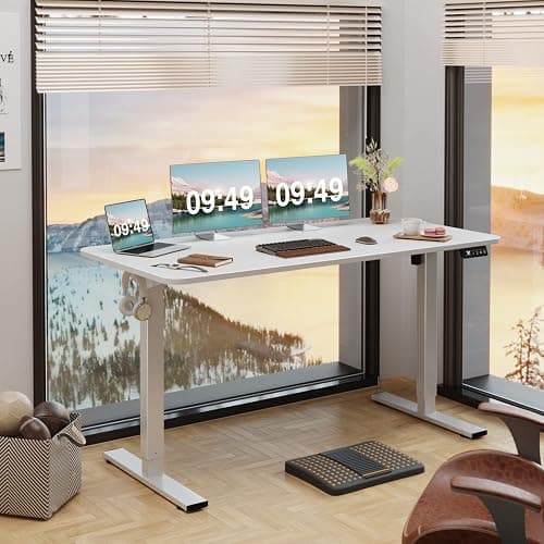 Furmax Electric Height Adjustable Standing Desk Large 55 x 24 Inches Sit Stand up Desk Home Office Computer Desk Memory Preset with T-Shaped Metal Bracket, White thumbnail 2