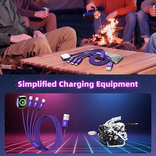 Travel Essentials 4in1 Multi Charging Cable for iPhone Watch Charger,USB A to Dual Type C/IP/iWatch Charger Travel Chargers for Multiple Devices Compatible with iWatch Series&iPhone 17-12 3Packs, 5FT thumbnail 6