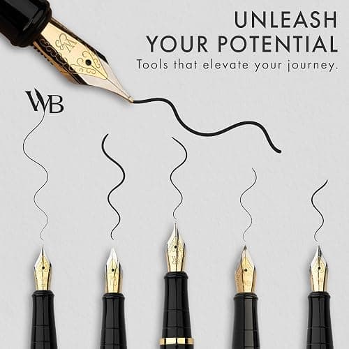 Wordsworth & Black Fountain Pen Gift Set, Includes Bottle, 6 Cartridges, Refill Converter, 4 Replacement Nibs, Premium Package, Journaling, Calligraphy, Smooth Writing Pens [Black Gold] thumbnail 5