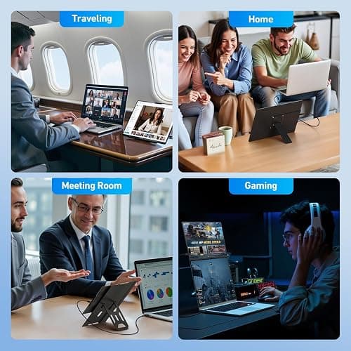 Laptop Screen Extender Monitor Portable - 16.1'' FHD 1200P Portable Screen for Laptops, 360° Rotating, Plug & Play, Detachable Stand, Height Adjustable Laptop Monitor Extender for Mac/Win/Phone/Tablet thumbnail 4