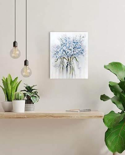 YPY Blue Flowers Canvas Wall Art: Abstract Bouquet in Vase Artwork Prints for Teen Girl Bedroom Blue Floral Picture Poster Bathroom Decor 12" x 15" thumbnail 5