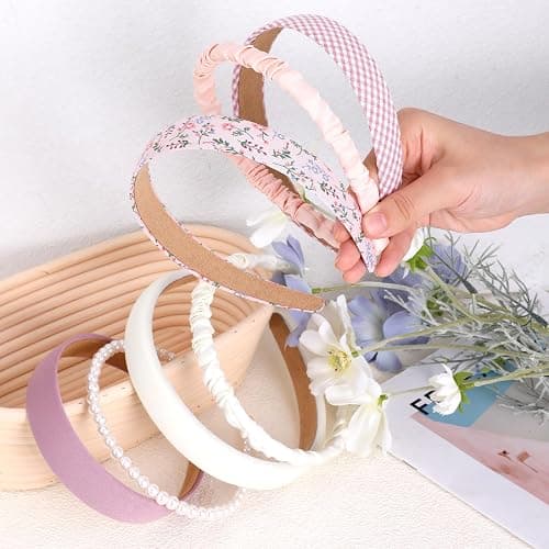 Giantree 7 Pcs Headbands for Women Girls Headbands Set (Pink) | Non Slip Floral Headbands Padded Headbands, Vintage Wide Headband Bandana Hair Accessories, for Women thumbnail 5