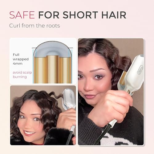 Curling Iron Hair Crimper Waver, TYMO ROVY Beach Waves Hair Curler | Ionic Curling Wand, 3 Barrel Crimper Hair Tool for Women, Dual Voltage, Anti-Scald, Easy to Use, Elegant Gold, 1 Inch thumbnail 5