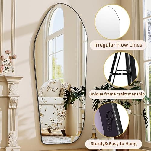 BEAUTYPEAK Irregular Full Length Mirror - 67x24 Inch Black Framed Modern Mirrors, Unique Shape Vanity Wall Mirror for Living Room Bedroom Entryway Hallway thumbnail 4