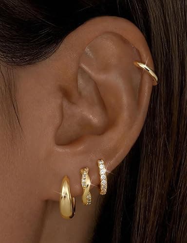 Jstyle Small Hoop Earrings for Women Trendy 14K Gold Plated Huggie Earrings Hypoallergenic Cartilage Earring Stack Huggie Hoops Earring Sets for Multiple Piercing thumbnail 2