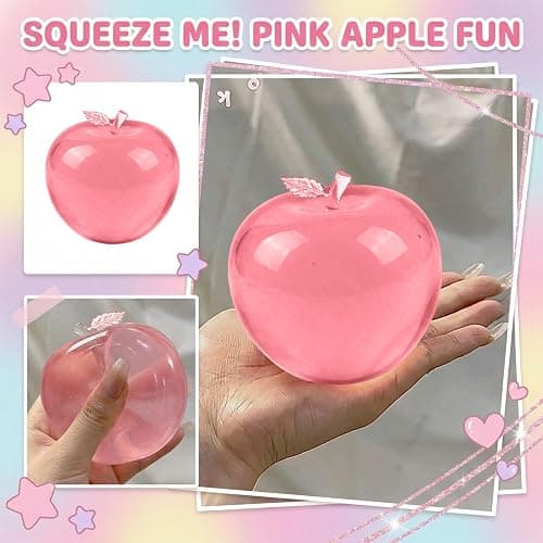 Stress Apple Squishy Balls,Maltose Filled Squeeze Toys for Sensory Play，Sensory Fidget Toys for Adults (Pink) thumbnail 6