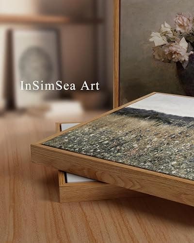 InSimSea Framed Canvas Wall Art Vintage Decor, Landscape Wall Art, Meadow with Flowers Art, Modern Farmhouse Decor, Cottagecore Bedroom Bathroom Office Decorations, 24"x36" thumbnail 2