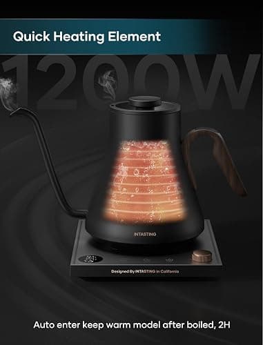 INTASTING Gooseneck Electric Kettle with 1℉ Temperature Control, 0.9 Liter | Fast Heating, Stainless Steel Interior, for Pour Over Coffee, Tea & Boiling Water, Keep Warm, Auto Shut-Off, Matte Black thumbnail 5
