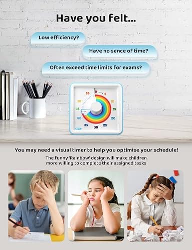 LIORQUE 60 Minute Visual Timer for Kids, Visual Countdown Timer for Classroom Office Kitchen with 'Rainbow' Pattern Design, Pomodoro Timer with Silent Operation (Batteries Included) thumbnail 4