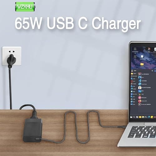 WZXHU New Slim 65W USB C Laptop Charger Compatible with HP Spectre x360, Envy, Chromebook, Elitebook x360, Pavilion, Elite x2 Travel Type C Power Cord Ac Adapter thumbnail 2