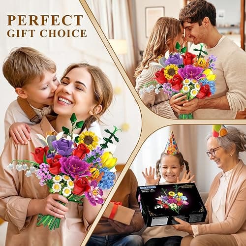 PLAXSOON Flower Bouquet Building Set, 18 Flowers Rose Building Block, 1065 PCS Botanical Collection Building Block Toy Plant Home Decor, Gift for Her Adults Women Kids Boys Girls 12+ thumbnail 4