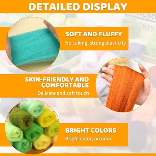 WONVOC 100 Colors Needle Felting Wool, Wool Roving 3g per Color, 10.5 oz Total, Premium Felting Wool for DIY Craft, Fiber Art and Hand Spinning, Needle Felting Supplies, Felting Kit thumbnail 3