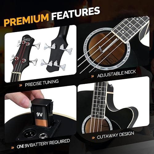 GLARRY Full Size Acoustic Electric Bass Guitar Beginner Kit w/ 15W Amp, Cutaway 4 Strings Electric Acoustic Bass Guitar w/Inbuilt Tuner, Bag, Strap, Picks, Strings, Bass Guitarra，Matte Black thumbnail 5