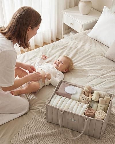 Blissful Diary Baby Diaper Caddy Organizer, Stylish Storage Basket for Newborn Essentials and Diaper Station, Gift for Baby Shower and Registry Must-Have, Sand thumbnail 6