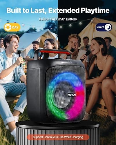 VEVOR Karaoke Machine for Adults, 30W, 6.5-inch Portable Bluetooth Speaker with 2 Wireless Microphones, LED Light, TWS Function, Handle, Support Micro TF Card, USB, AUX, for Home Karaoke Party Singing thumbnail 7
