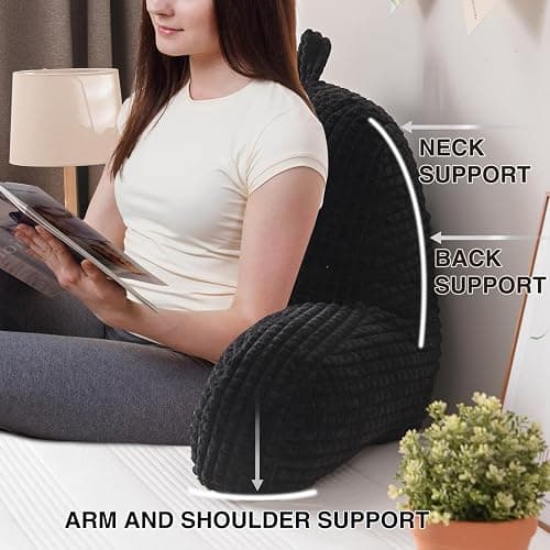A Nice Night Reading Pillow Bed Wedge Large Adult Children Backrest with Arms Back Support for Sitting Up in Bed/Couch for Lounging Bedrest,Waffle Stereoscopic Design,Black thumbnail 6