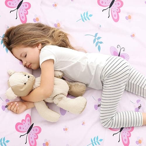 Mixweer 4 Pack Butterfly Baby Crib Sheet Set for Girls Standard Size Crib Toddler Mattresses Soft Breathable Sheets for Baby Gifts Home Nursery Toddler, Pink Purple thumbnail 4