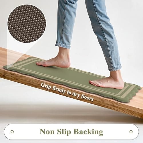 KIMODE Anti Fatigue Mats for Kitchen Floor 17"x47"+17"x29", Farmhouse Kitchen Rugs Sets of 2, Cushioned Kitchen Floor Mat Non Skid, Memory Foam Kitchen Mat for Laundry Office Sink Desk Olive Green thumbnail 5