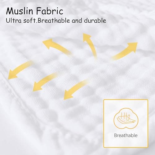 Lovely Care 12 Pack Muslin Burp Cloths 100% Cotton Muslin Cloths Large 20''x10'' Extra Soft and Absorbent Baby Burping Cloth - White thumbnail 8