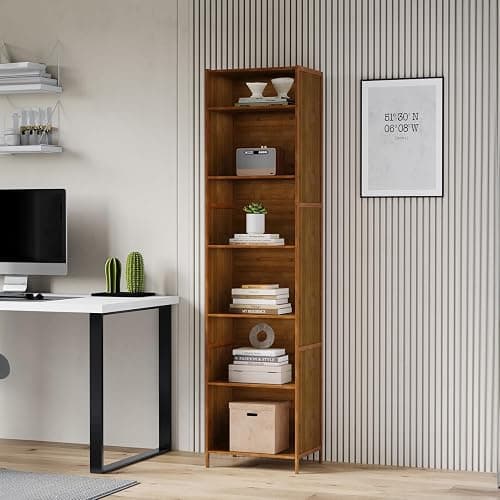 Warmiehomy 6-Tier Bookcase, 170cm Bamboo Bookshelf, Open Storage Shelf Freestanding, Wooden Shelving Unit Display Shelves for Living Room Bedroom Study Room Dinning Room (Rustic Brown) thumbnail 4