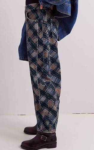 loveimgs Women Boyfriend Baggy Barrel Jeans Floral Print Denim Ankle Pants Wide Leg Mid Rise Jeans Sweatpants Y2k Patchwork thumbnail 5
