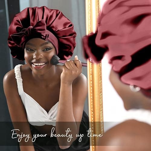 YANIBEST Silk Bonnet for Sleeping Women Adjustable Double Layer Satin Bonnet Reduce Friction Prevent Frizz Natural Curly Hair thumbnail 4