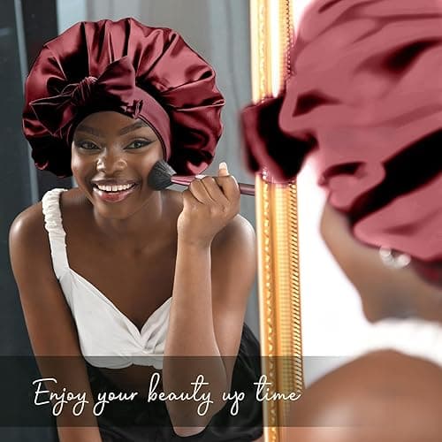 YANIBEST Silk Bonnet for Sleeping Women Adjustable Double Layer Satin Bonnet Reduce Friction Prevent Frizz Natural Curly Hair thumbnail 5