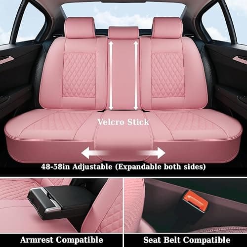 Coverado Car Seat Covers Full Set, Automotive Front and Rear Seat Covers with Backrest, Nappa Leather Car Seat Protectors Waterproof, Universal for Most Vehicles, Pink thumbnail 3