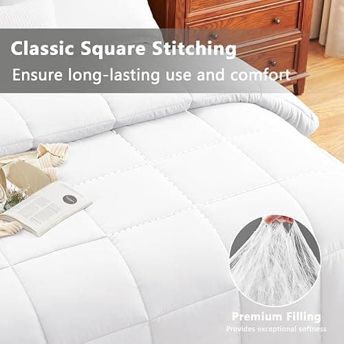 CozyLux Queen Size Comforter Sets White - 3 Pieces Box Stitched Queen Bed Set for All Seasons, Soft Lightweight Bedding Sets with 1 Down Alternative Comforter and 2 Pillow Shams thumbnail 2
