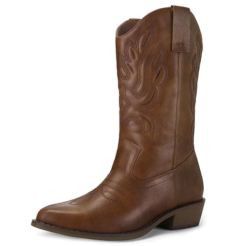 mysoft Women's Western Cowboy Boots Embroidered Mid-Calf Pointed Toe Cowgirl Boot - Image 1
