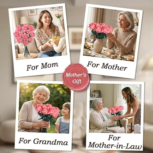 HAYXUN for Mom, 12 Pink Roses Building Blocks Bouquet Set (585 PCS), Botanical Building Set, Everlasting Floral Home Decor, Mother‘s Gift for Grandma, Wife, Women thumbnail 6