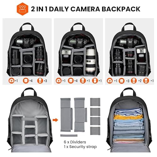 TARION Camera Backpack Bag Small - Professional DSLR Photography Case with 13 inch Laptop Compartment & Waterproof Rain Cover & Bottom Tripod Holder for Men Women Photographers - Black TB-S thumbnail 3