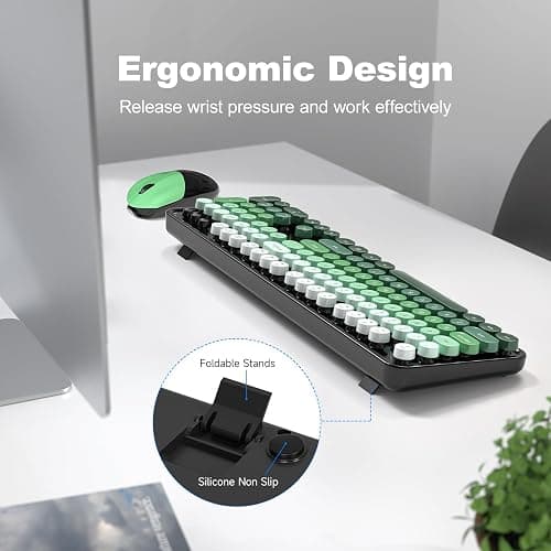 MOFII Wireless Keyboard and Mouse Combo, 2.4GHz Retro Typewriter Keyboard Full Size, Cute Wireless Mice, USB Dongle Plug and Play, for Laptop, PC, Desktop, Windows (Black Green Gradient Color) thumbnail 3