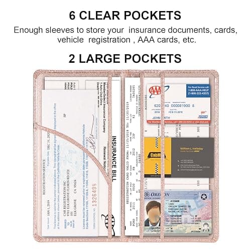 Car Registration and Insurance Holder, Glove Box Organizer，Bling Rose Gold | Car Accessories Cacturism Organizer Women Car Accessories with Magnetic Shut for Cards, Essential Document, Driver License thumbnail 6