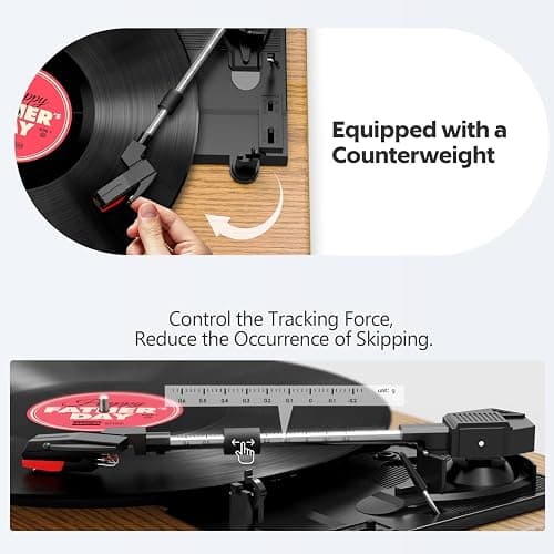 Plattenspieler, FYDEE Vinyl Plattenspieler Bluetooth, Schallplattenspieler Vintage Turntable mit Eingebauter Stereo-Lautsprecher, 3-Gang 33/45/78 U/min, RCA Ausgang, AUX-Eingang, Holzfarbe thumbnail 5