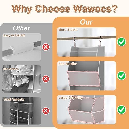 Hanging Closet Organizer 4 Shelf Collapsible Bedroom Closet Organizers and Storage Hanging with Mesh Pockets for Clothes, Fabric Hanging Storage Bins for Wardrobe Closet Organization and Storage, Grey thumbnail 4