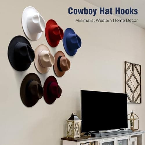 Ahahute 3.0 Inch Wall Hat Hooks (8 Pack) – Strong Adhesive Cowboy Hat Rack with Anti-Slip Teeth, Multi-Purpose Hook for Keys & Accessories, Minimalist Hat Organizer, Western Room Décor – Black thumbnail 3
