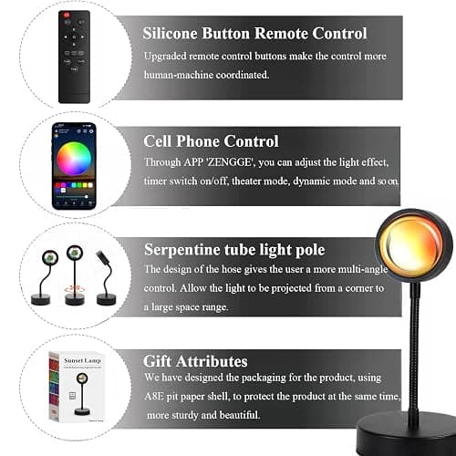 JIMEI Sunset Lamp Projector Led Lights for Bedroom Night Light RGB Lights Sun Sunlight Sunrise Lamp 10w 360° Rotation Mood Lighting Home/Room Decor Christmas Gifts for Women,Tabletop Multicolor thumbnail 6