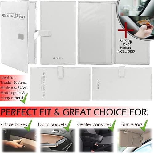 Auto Insurance and Registration Card Holder - Vehicle Glove Box Document Organizer - Car Essential Paperwork Holder for DMV, AAA, Contact Information Cards - Premium PU Leather Wallet Case - White thumbnail 7