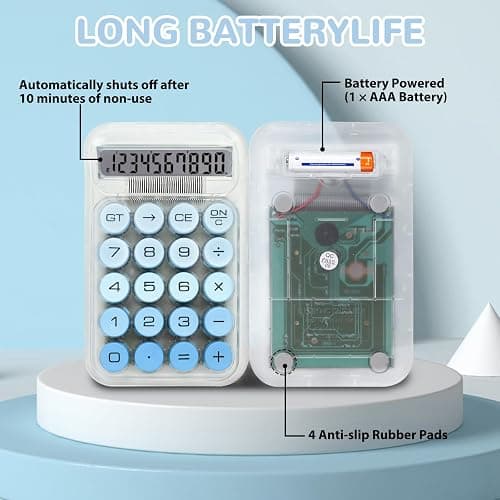 HUTUDD Cute Calculator, Mechanical Switch Calculator, Calculators Desktop 10 Digits, Desk Calculators with Big Buttons and LCD Display, Battery Power, Ideal for School Home Office Basic(Blue) thumbnail 3