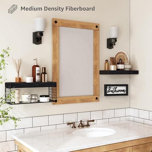 QEEIG ‎Bathroom Shelves Over Toilet - Paper Storage Wall Mounted Farmhouse Decor Decorations Aesthetic Décor Sign Small Floating Shelf 2+1 Set 16 inch, Black (020B) - C. Black thumbnail 5