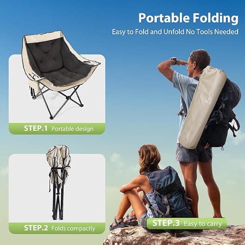 Nice C Padded Camping Chair, Oversized Camping Chairs, Oversized Thick Padded Folding Chairs, Outdoor Sports Chair, Heavy Duty, with Cooler Bag, Cup Holder, Side Pockets (2 Pack) thumbnail 6
