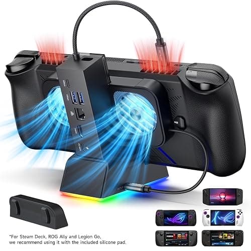 JSAUX Docking Station for ROG Ally X/ROG Ally/Steam Deck/Legion Go, 7-in-1 ROG Ally X Dock with RGB Cooling Fan, HDMI 4K@120Hz, Gigabit Ethernet, Dual USB & USB C 3.0, 100W PD Charging - HB0705 thumbnail 2