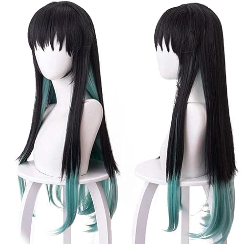 Black Blue Long Straight Hair for Women Halloween Conventions Cos Anime Party Heat Resistant Synthetic Fabric Costume Hairs thumbnail 3