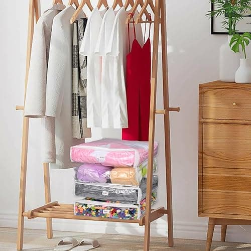 10 Pieces Clear Zippered Storage Bags Plastic Blankets Storage Bags with Zipper and Label Clothing Organizer for Sweater Bed Sheet Quilt Clothes Pillow (15.8 x 14.4 x 4 Inch) thumbnail 2