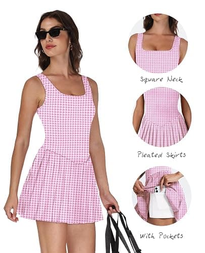 Athletic Dress for Women Built in Shorts U Neck Womens Tennis Dress Pleated with Pockets Sleeveless Golf Clothes thumbnail 3