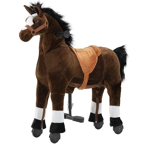 Ride on Horse for Big Kids, Horse Ride on Toy for 4 to 9 Years Old, (35.8'' Height) Riding Horse Rider Mechanical Walking Action Plush Animal, No Battery or Electricity, Max Load 165LBS - Brown - Image 1