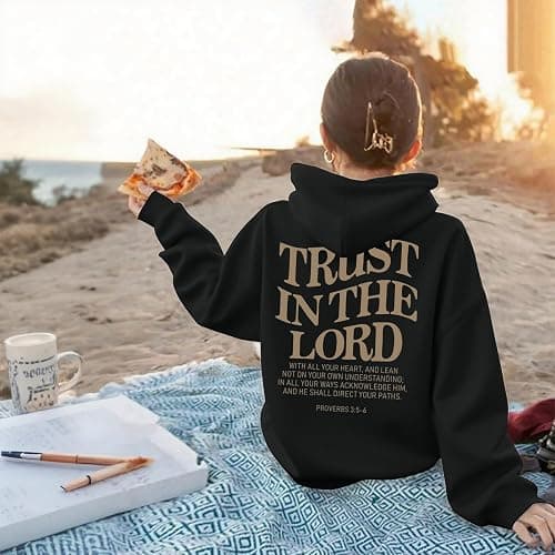 Kelxjia Trust In The Lord Graphic Hoodie For Girls Christian Jesus Hoodie Kids Faith Hooded Sweatshirt Preppy Pullover Tops thumbnail 3