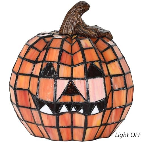 Bieye L10927 Carved Pumpkin Tiffany Style Stained Glass Accent Table Lamp for Halloween Decor thumbnail 6