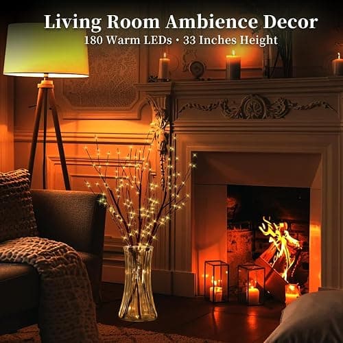 Lighted Brown Branches Lights Plug in with Timer 33IN 180 LED Lights, Twinkling Light Up Tree, DIY Flexible Willow Branches for Christmas Room Vase Decoration,Bedroom, Wedding, Party(Vase Excluded) thumbnail 4